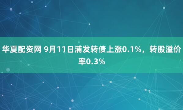 华夏配资网 9月11日浦发转债上涨0.1%，转股溢价率0.3%